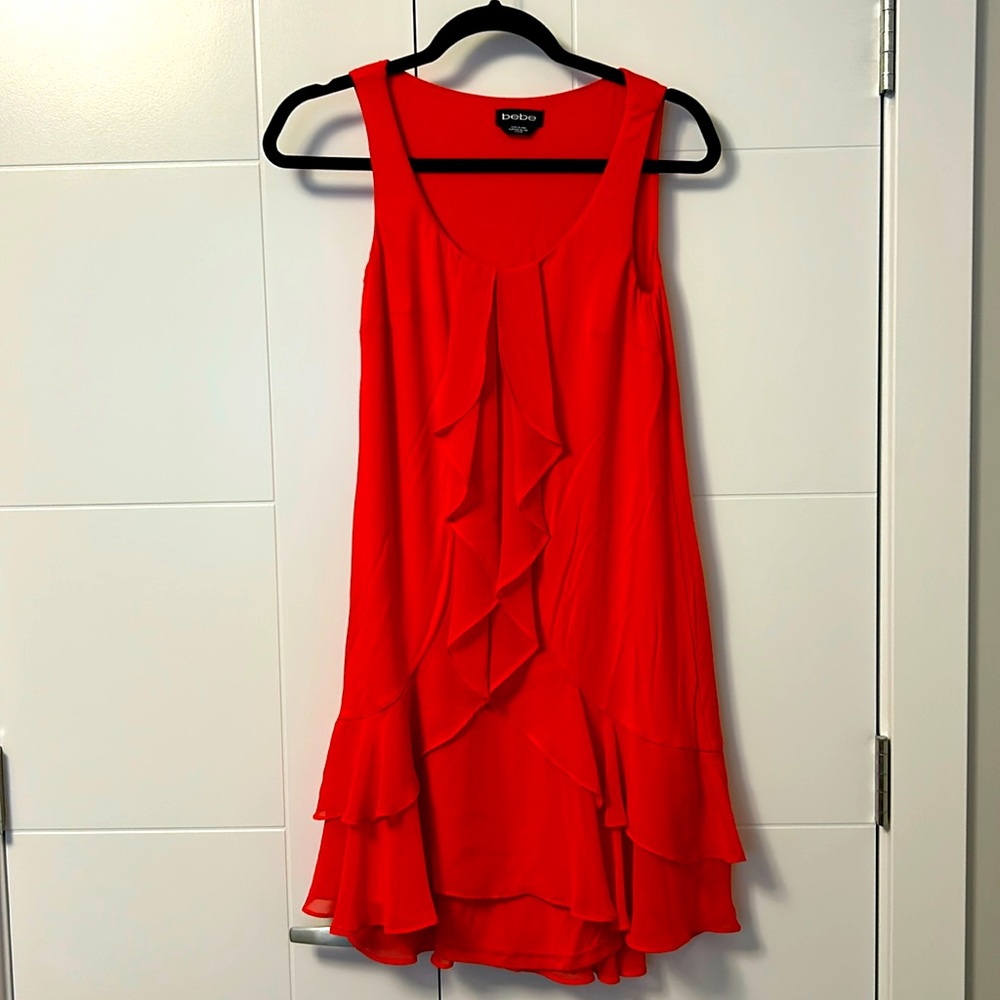BEBE Cherry Red Waterfall Style Dress